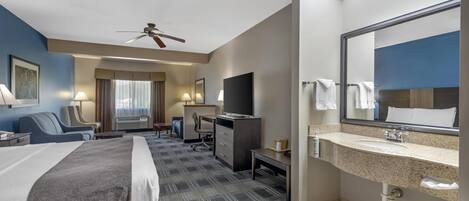 Standard Room, 1 King Bed, Non Smoking, Refrigerator & Microwave (with Single Sofabed;Larger Room) | Pillowtop beds, desk, laptop workspace, WiFi