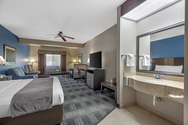 Standard Room, 1 King Bed, Non Smoking, Refrigerator & Microwave (with Single Sofabed;Larger Room) | Pillowtop beds, desk, laptop workspace, WiFi (surcharge)
