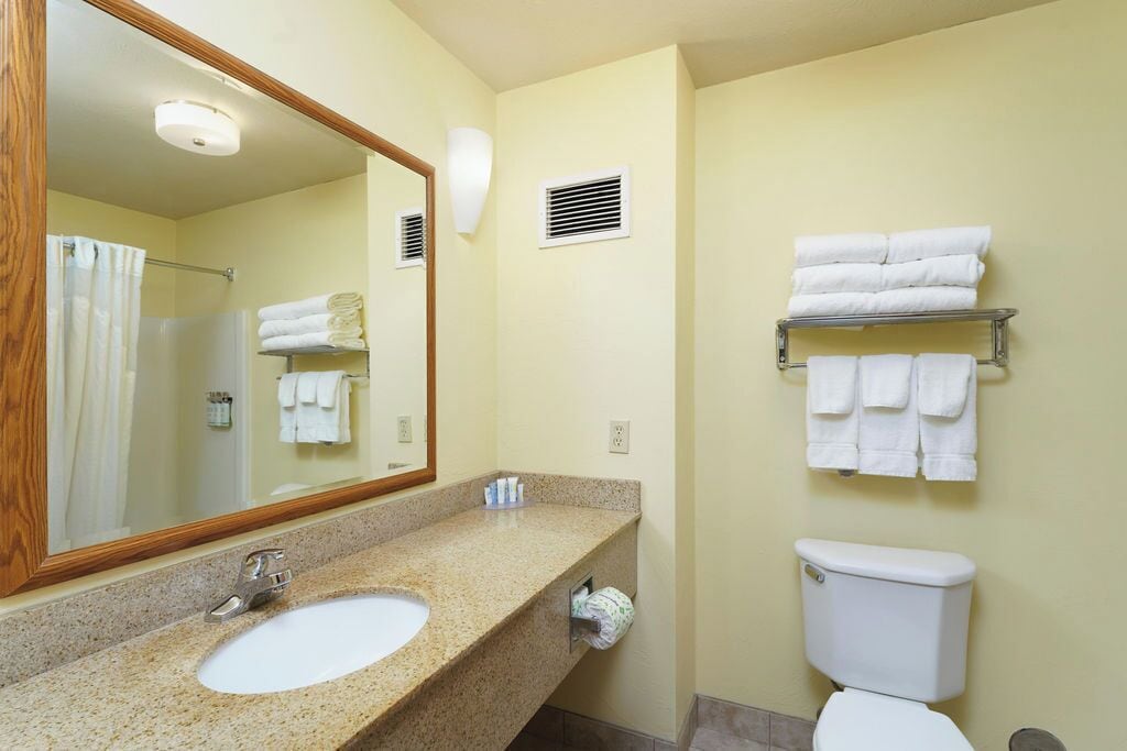 free toiletries, hair dryer, towels