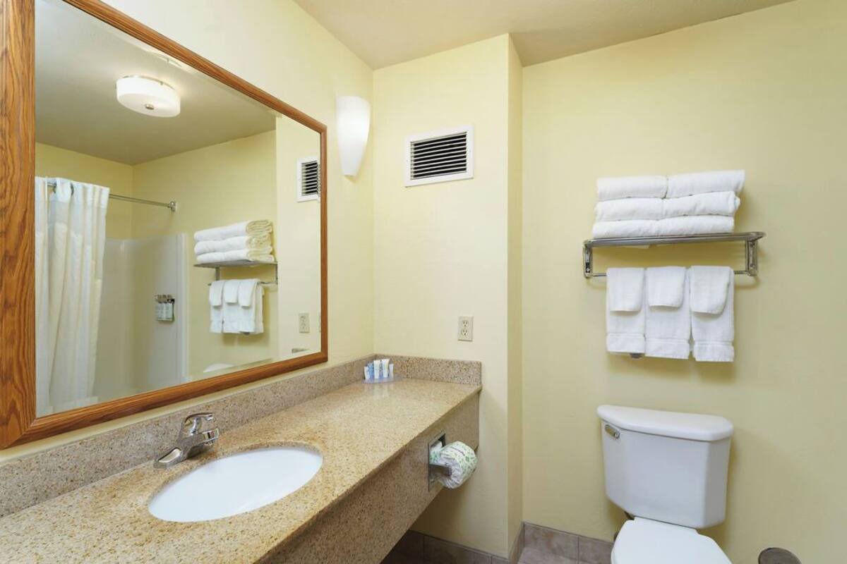 free toiletries, hair dryer, towels