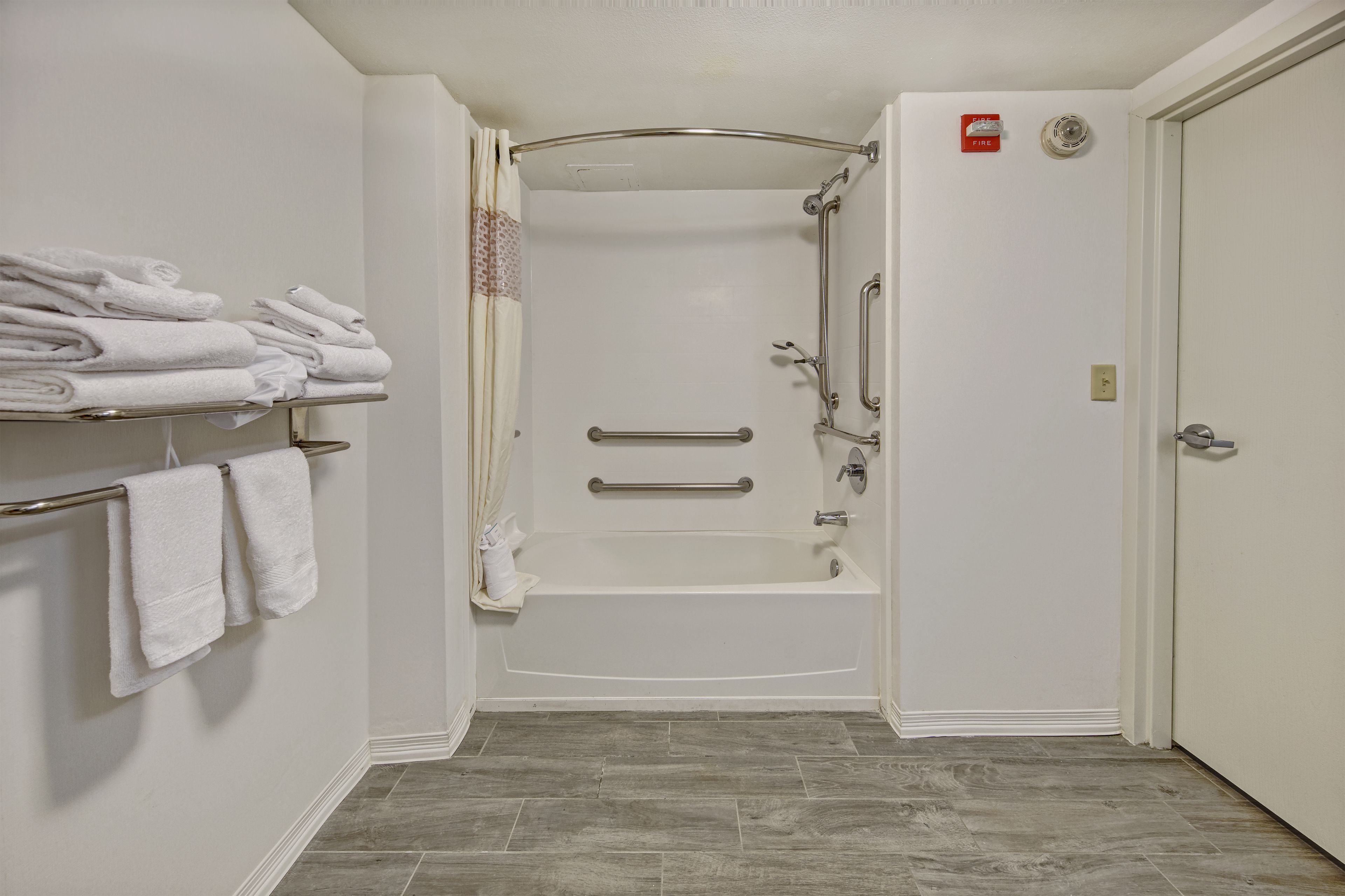 free toiletries, hair dryer, towels