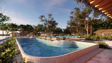 2 outdoor pools, open 8:00 AM to 8:00 PM, pool umbrellas, sun loungers