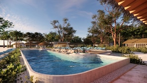 2 outdoor pools, open 7:00 AM to 6:00 PM, pool umbrellas, sun loungers
