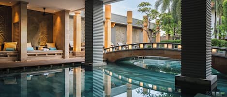 2 outdoor pools, open 6:00 AM to 7:00 PM, pool umbrellas, sun loungers