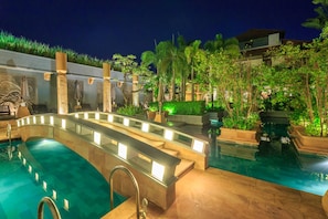 2 outdoor pools, open 6:00 AM to 7:00 PM, pool umbrellas, sun loungers