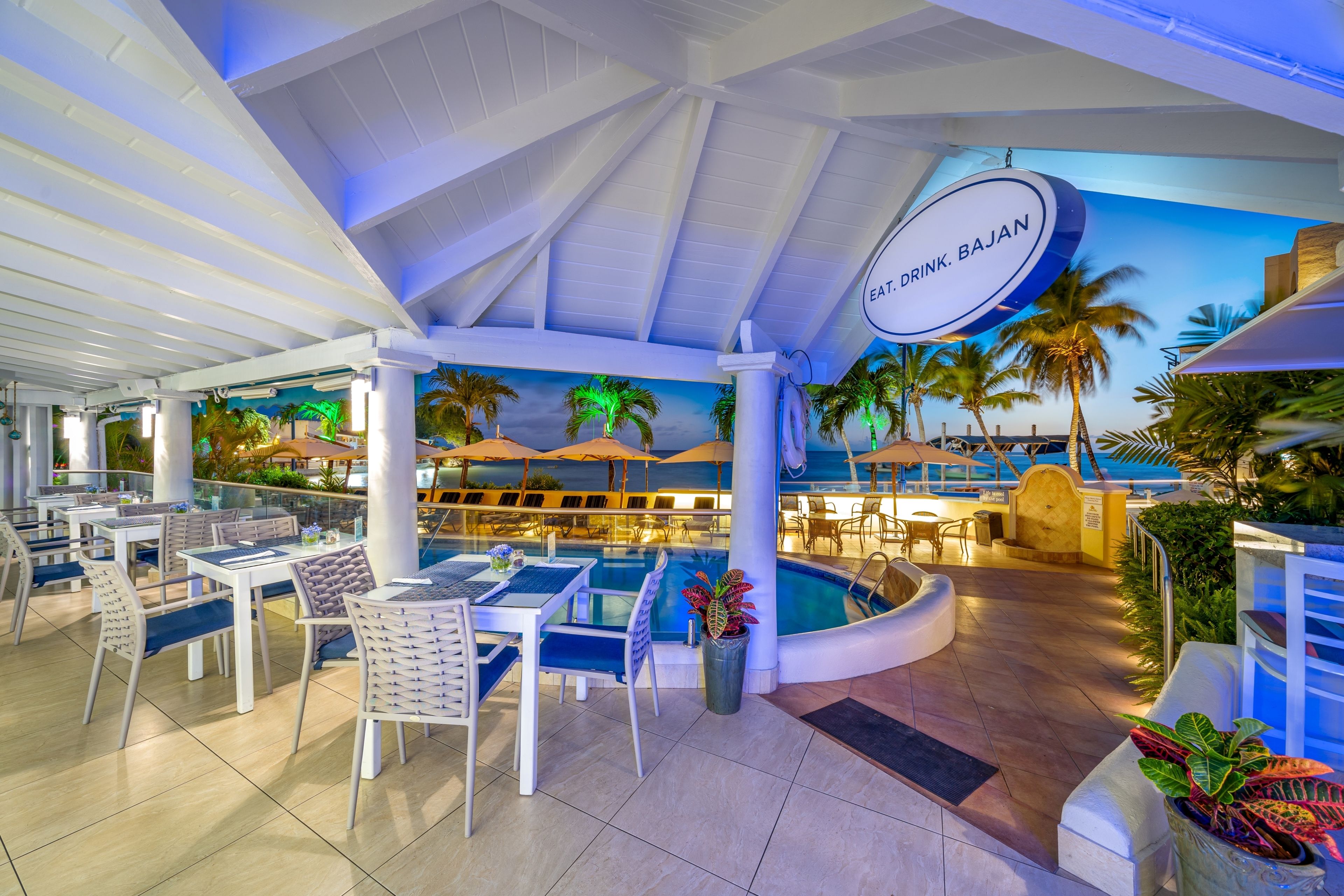 breakfast, lunch, dinner served; caribbean cuisine, pool views
