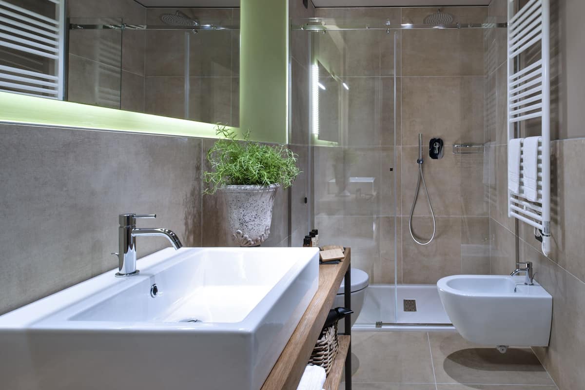 shower, free toiletries, hair dryer, bidet