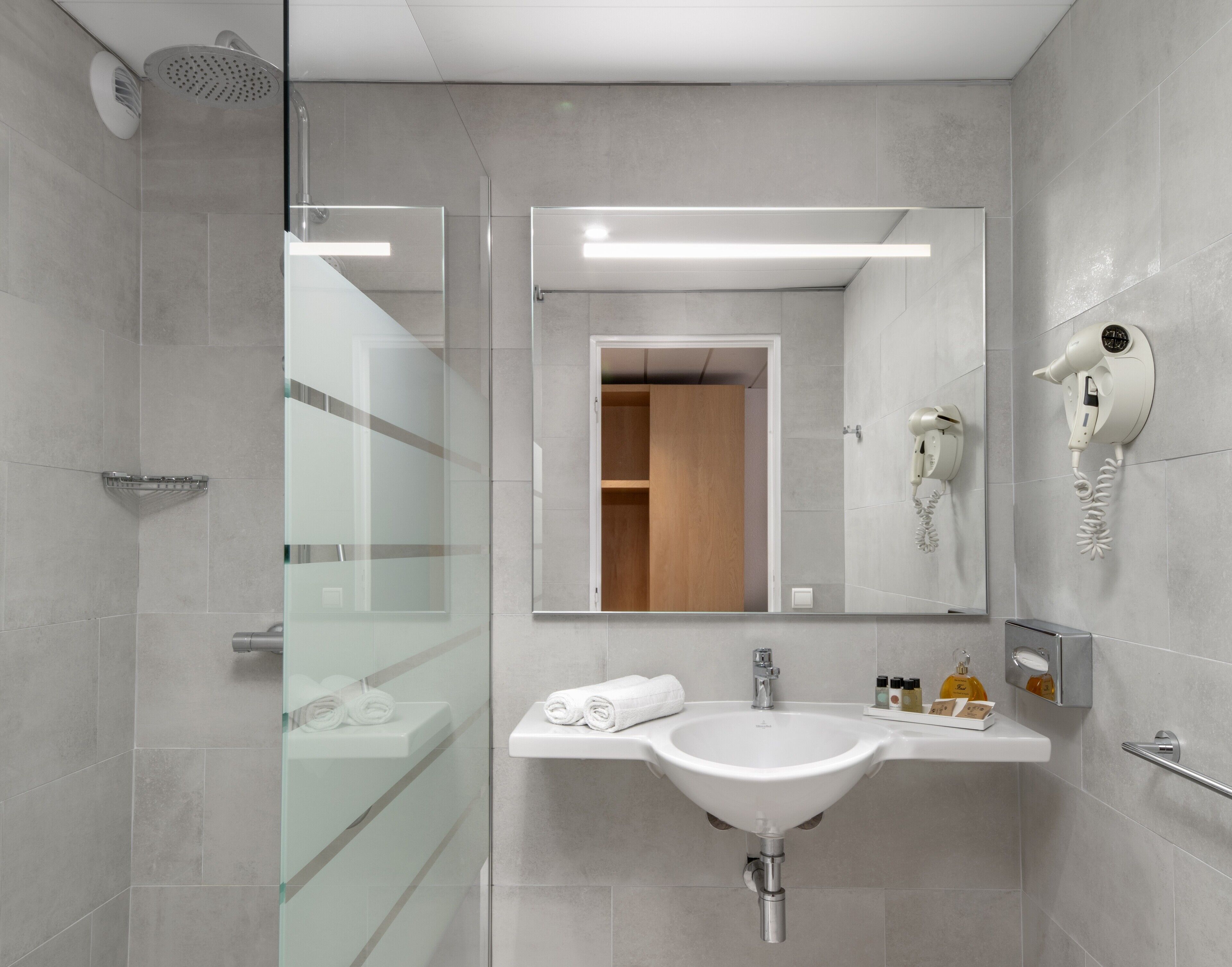 free toiletries, hair dryer, towels