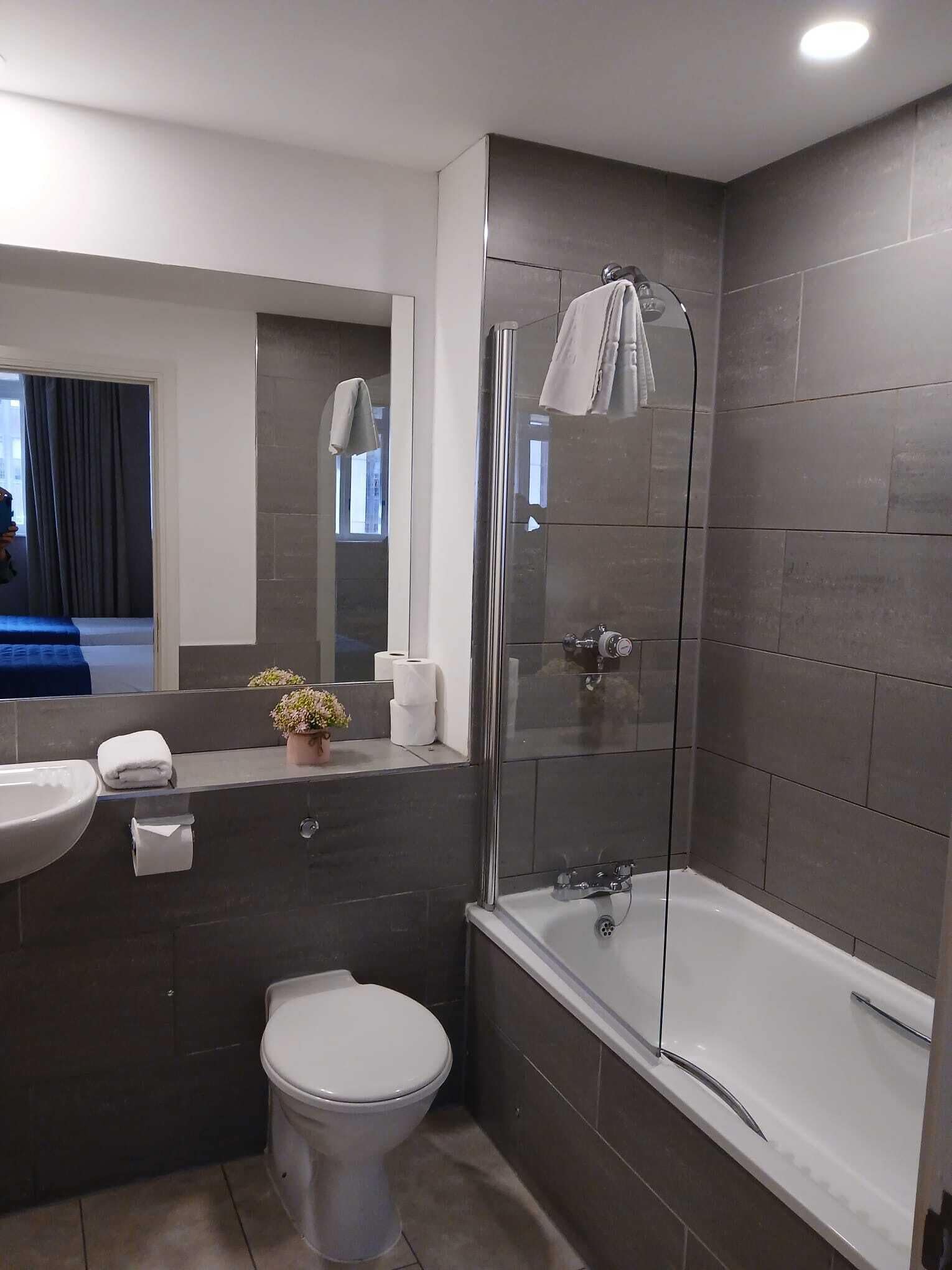 eco-friendly toiletries, hair dryer, towels, soap