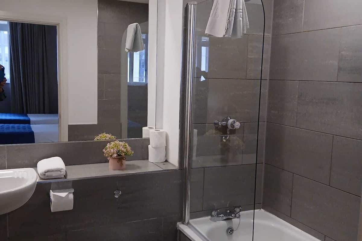 eco-friendly toiletries, hair dryer, towels, soap