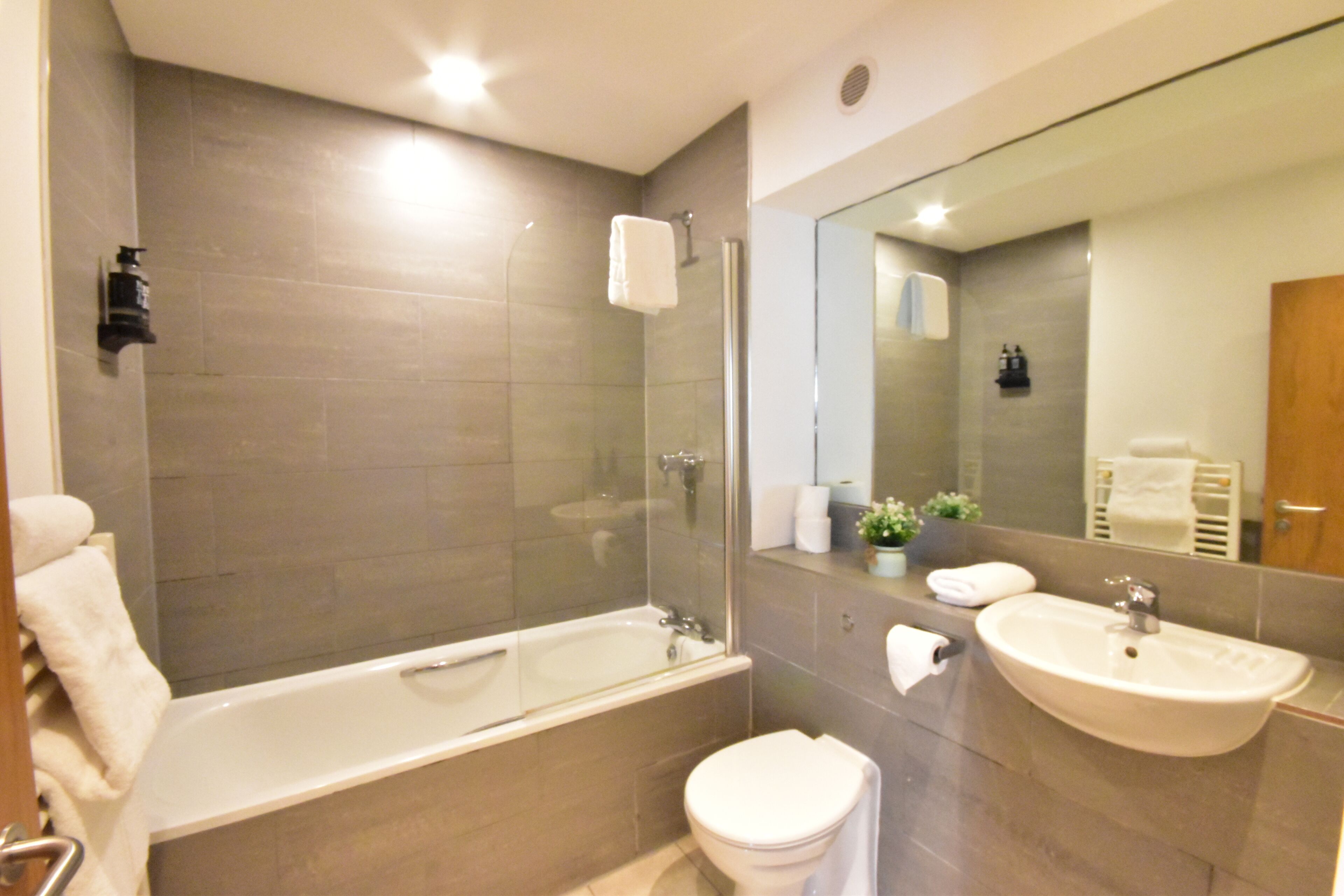 superior double room | bathroom | eco-friendly toiletries, hair dryer, towels, soap
