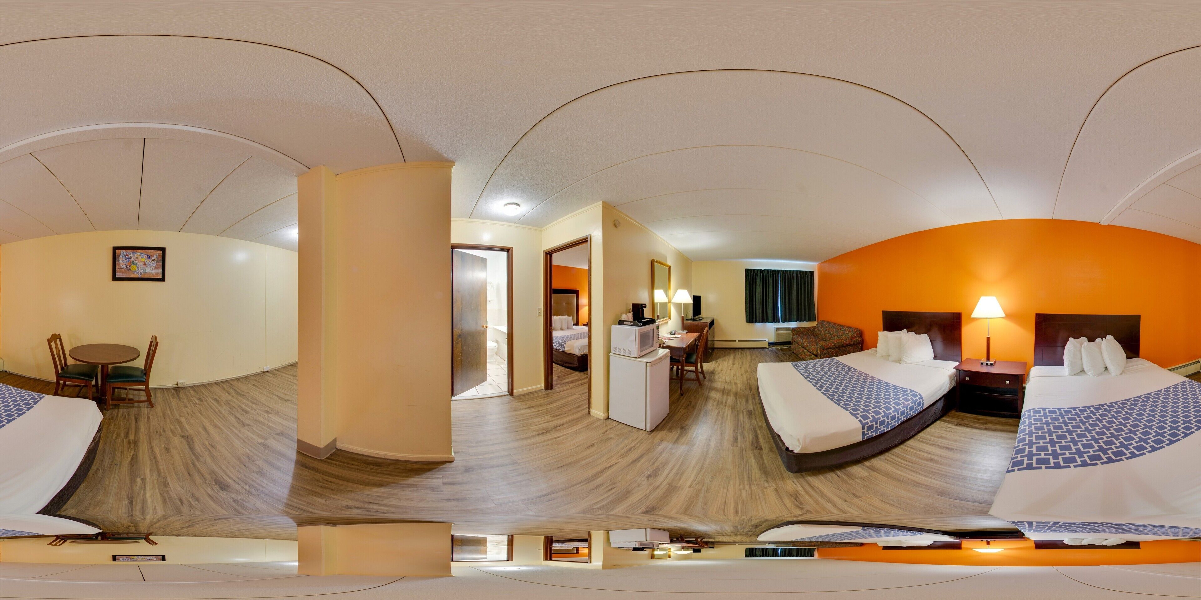 desk, laptop workspace, blackout curtains, free cots/infant beds