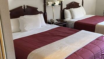 Desk, free WiFi, bed sheets, alarm clocks