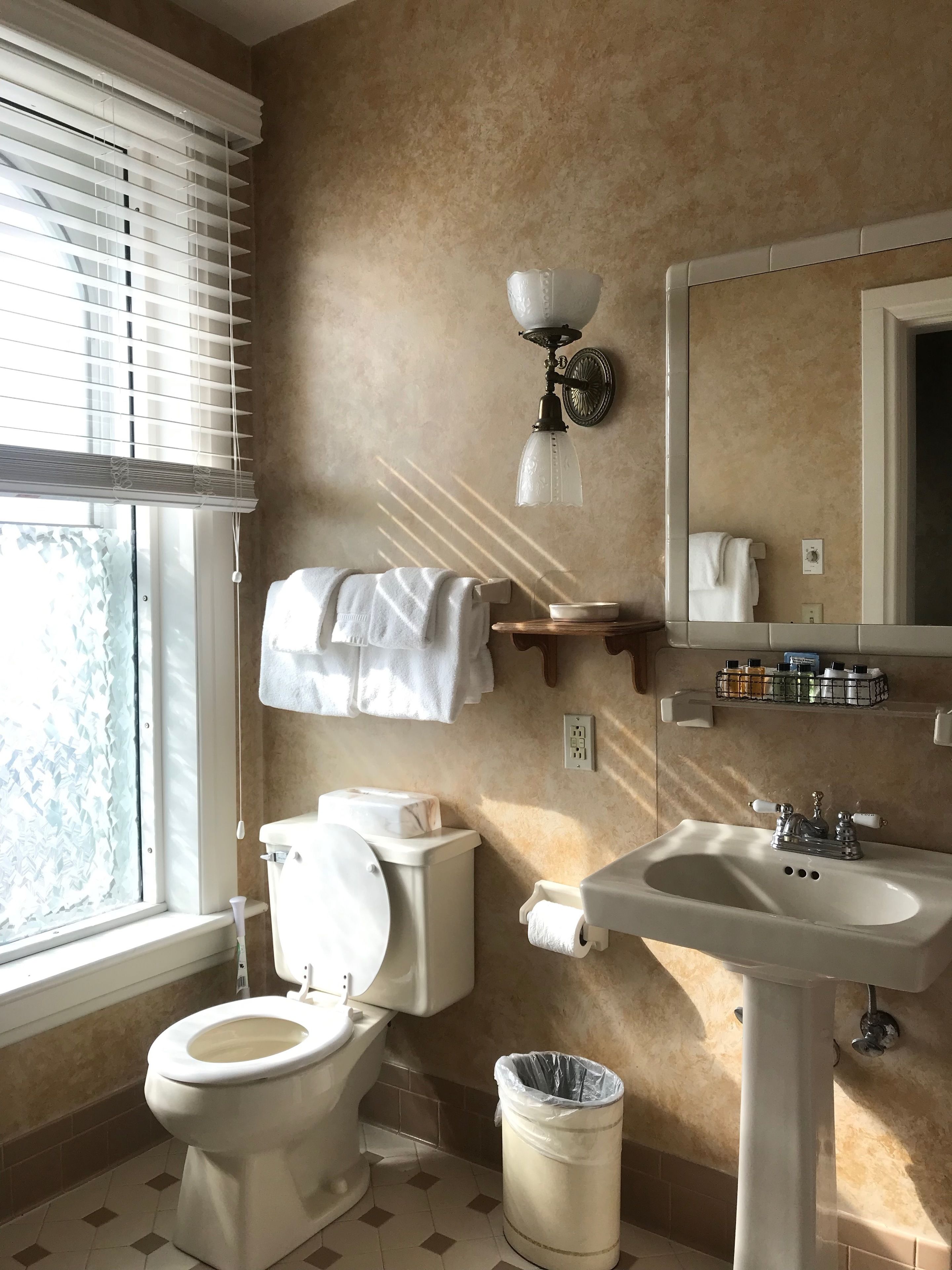 A bathroom with a toilet, sink, and a towel rack.