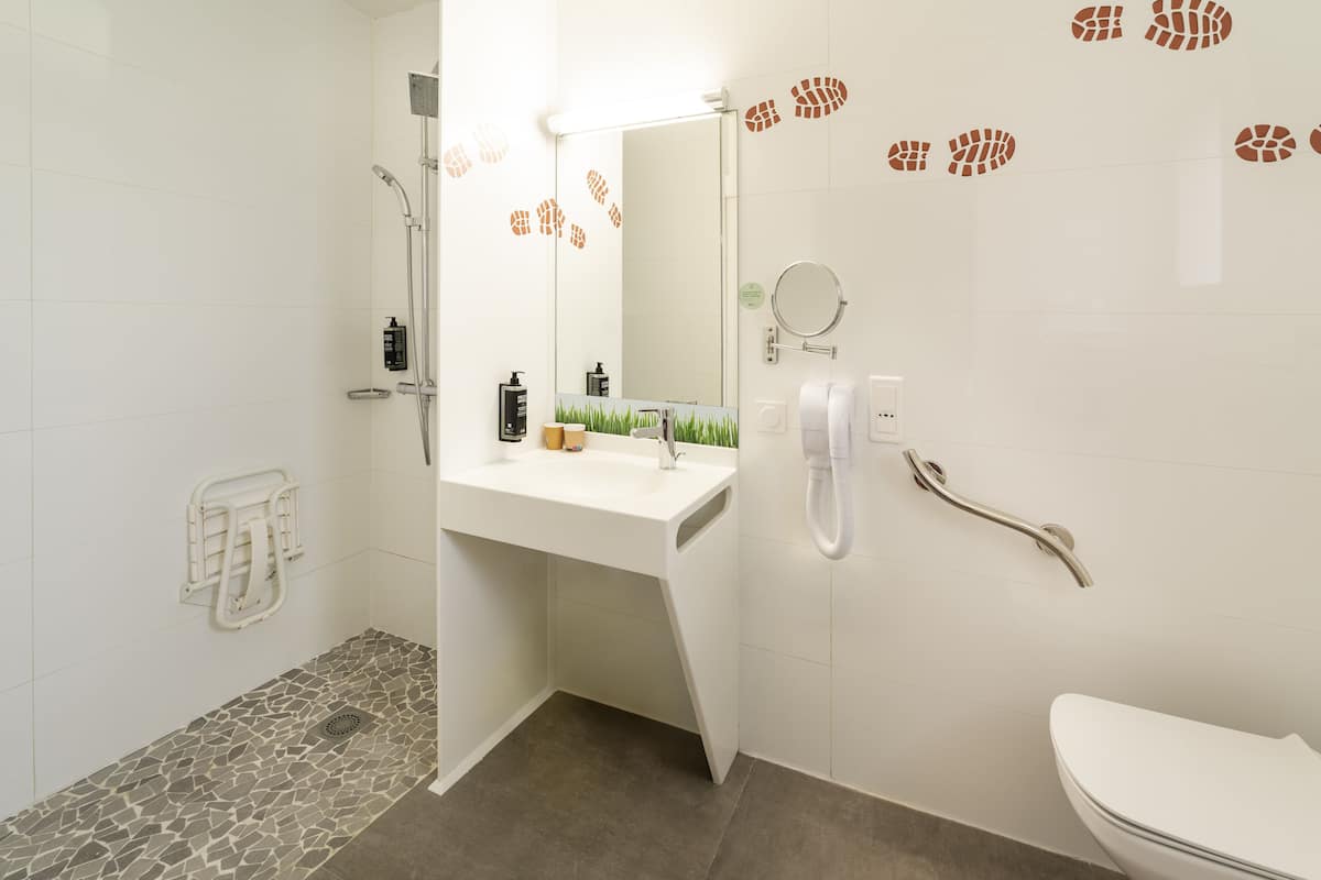 standard room, 1 double bed | bathroom | shower, rainfall showerhead, eco-friendly toiletries, hair dryer