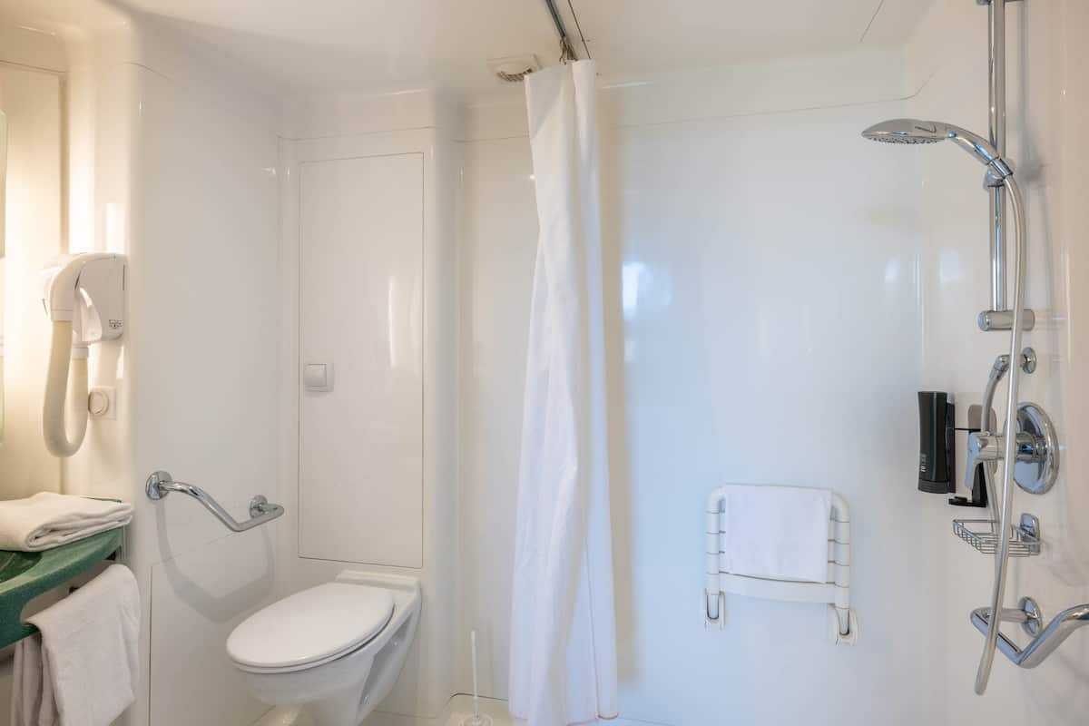double room, accessible, non smoking | bathroom | shower, free toiletries, hair dryer, towels
