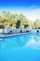 Seasonal outdoor pool, sun loungers