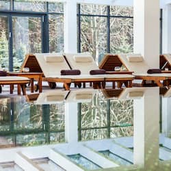 2 indoor pools, seasonal outdoor pool, pool loungers