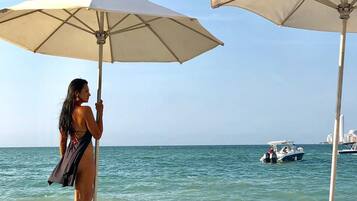 On the beach, white sand