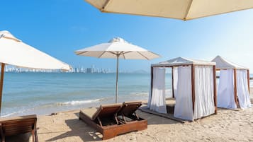 On the beach, white sand