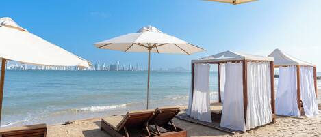 On the beach, white sand
