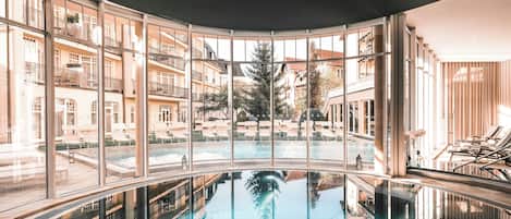 3 indoor pools, outdoor pool, pool umbrellas, pool loungers