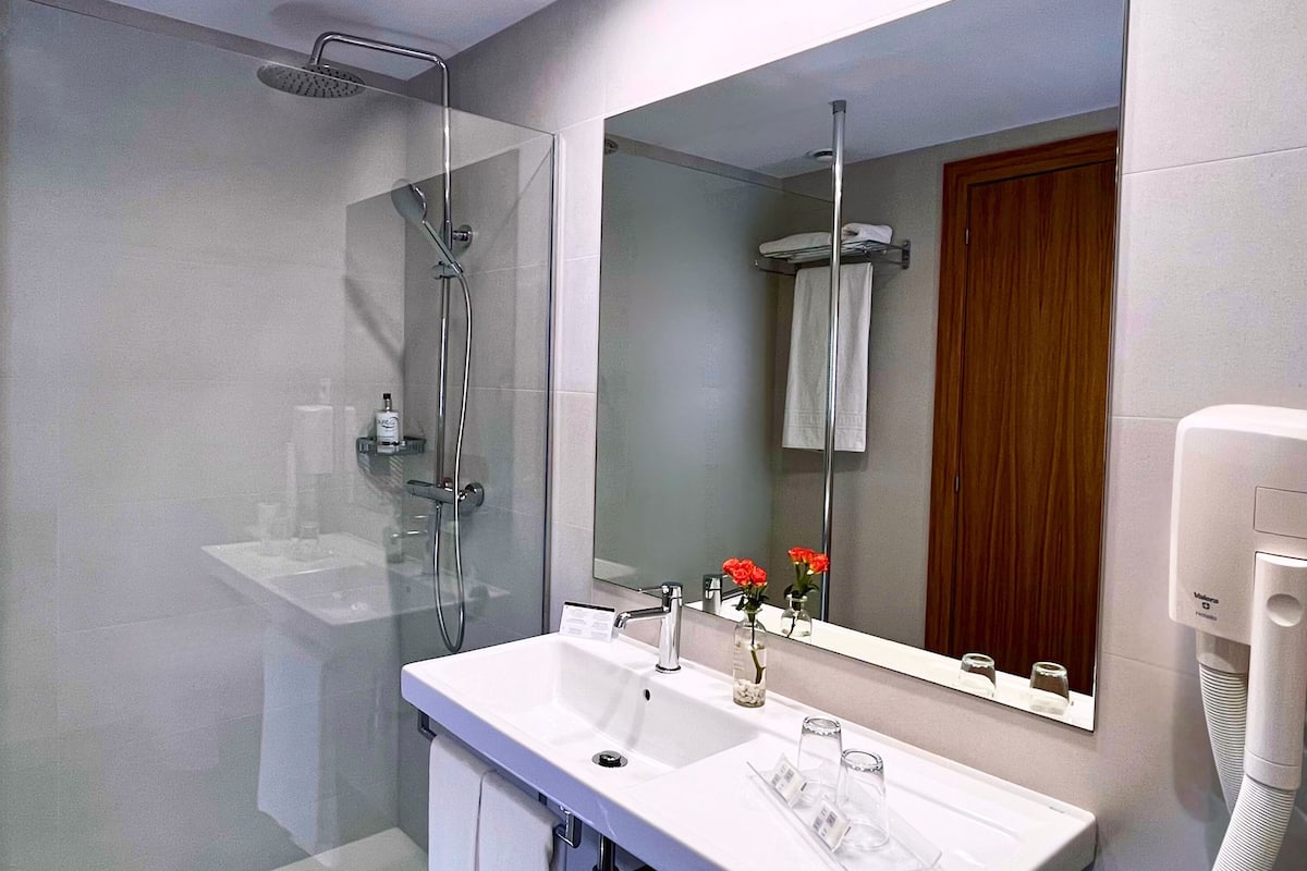 standard twin room (standard twin + 2 camas individuales) | bathroom | shower, free toiletries, hair dryer, bidet