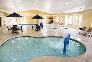 Indoor pool, open 8:00 AM to 9:00 PM, sun loungers