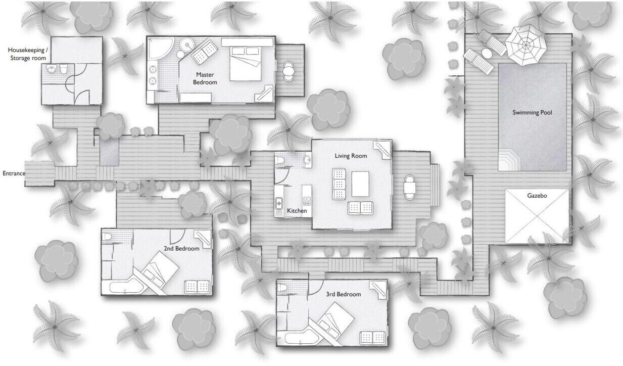 Three Bedroom Oceanfront Pool Residence | 평면도