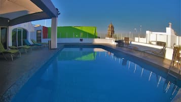 Outdoor pool, open 8:30 AM to 8:00 PM, sun loungers