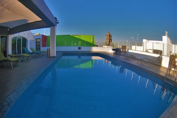 Outdoor pool, open 8:30 AM to 8:00 PM, sun loungers