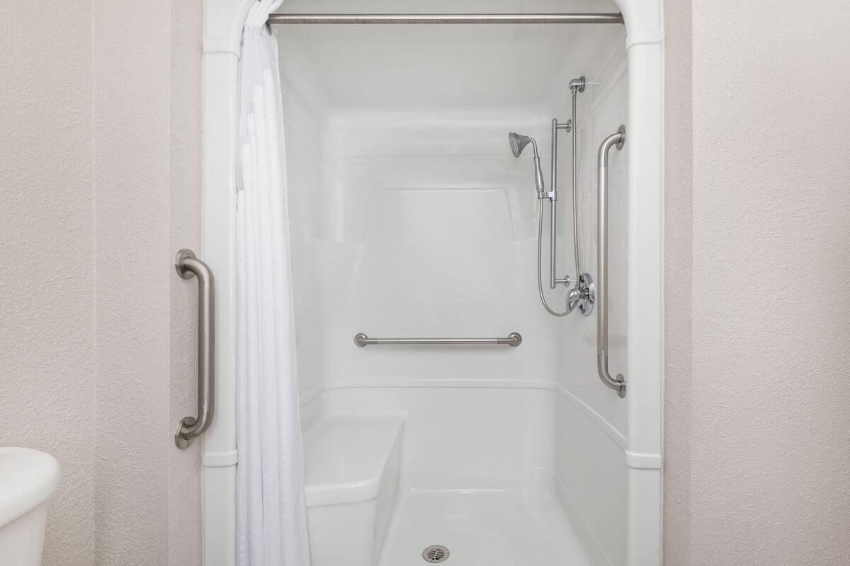 suite, 1 bedroom, mobility accessible (roll-in shower) | bathroom | hair dryer, towels