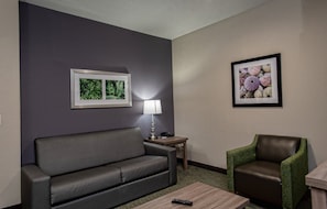 Desk, laptop workspace, iron/ironing board, free cribs/infant beds