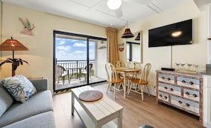 Junior Condo, 1 Queen Bed with Sofa bed | Living area | 32-inch flat-screen TV with cable channels, DVD player - Beacher's Lodge Oceanfront Suites (St. Augustine)