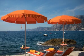Beach umbrellas, beach towels