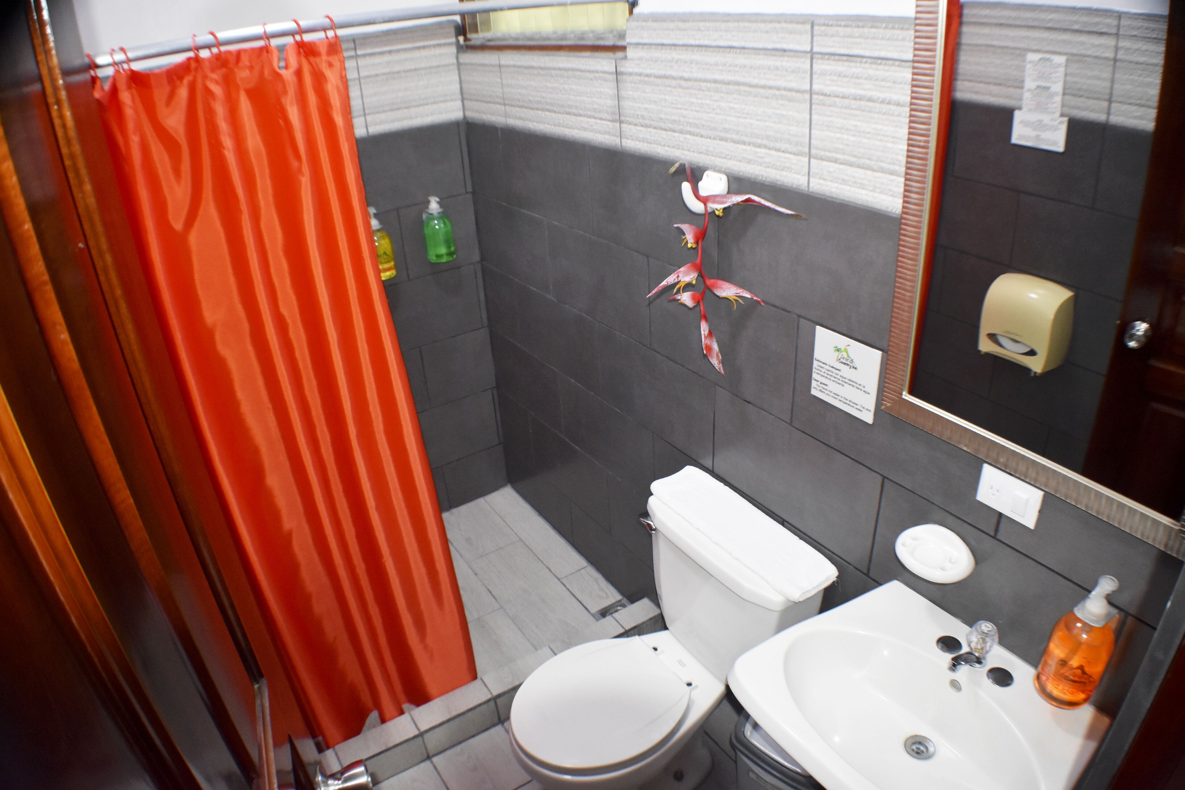 standard double room, 2 double beds | bathroom | shower, rainfall showerhead, hair dryer, towels