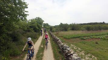 A dirt path with cyclists.