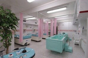 Hot tub, hydrotherapy, aromatherapy, hot stone massages, reflexology