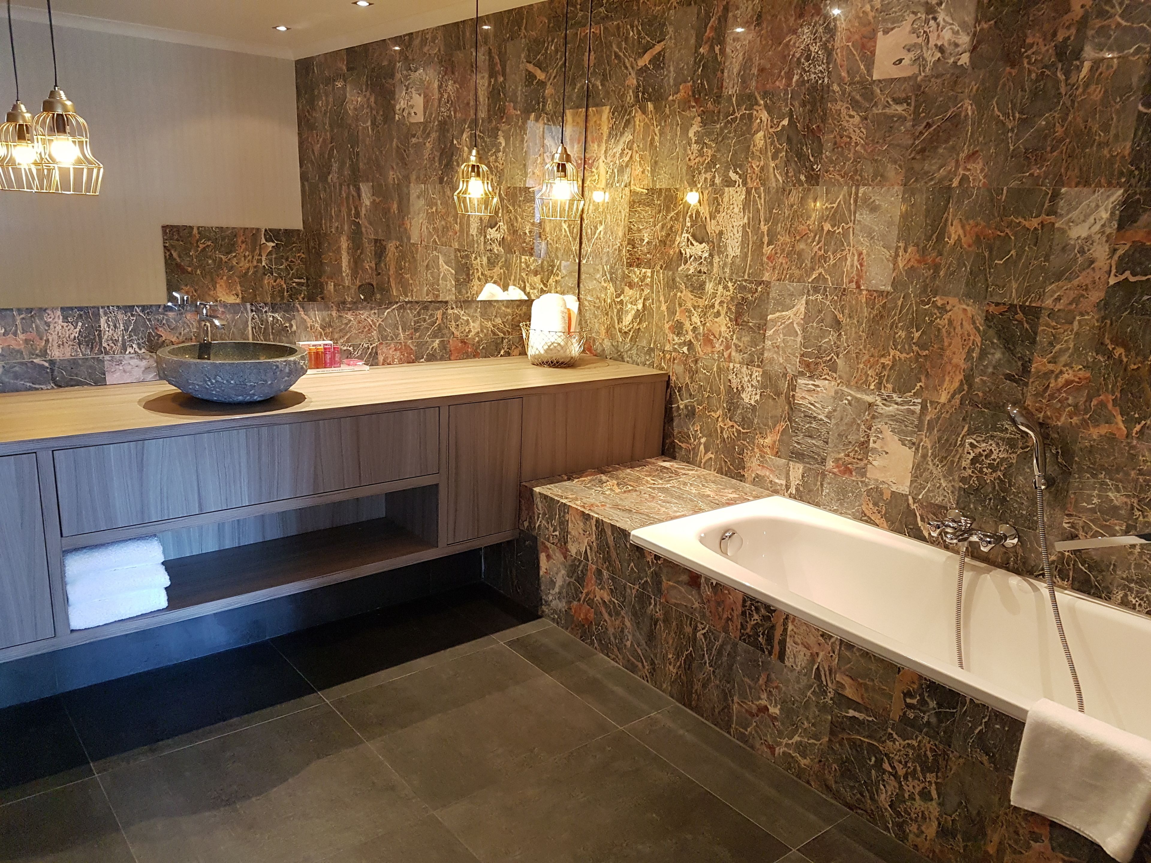 comfort room (plus) | bathroom | rainfall showerhead, free toiletries, hair dryer, towels