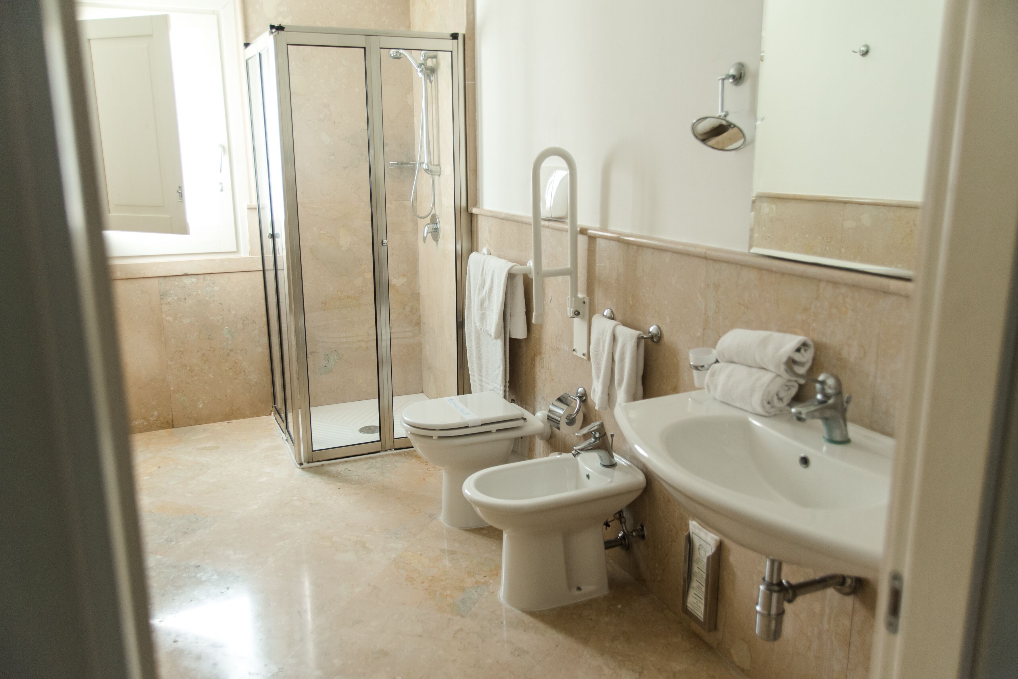 family room | bathroom | free toiletries, hair dryer, bidet, towels