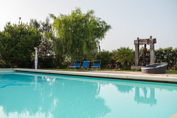 Seasonal outdoor pool, open 7:00 AM to 7:30 PM, pool umbrellas