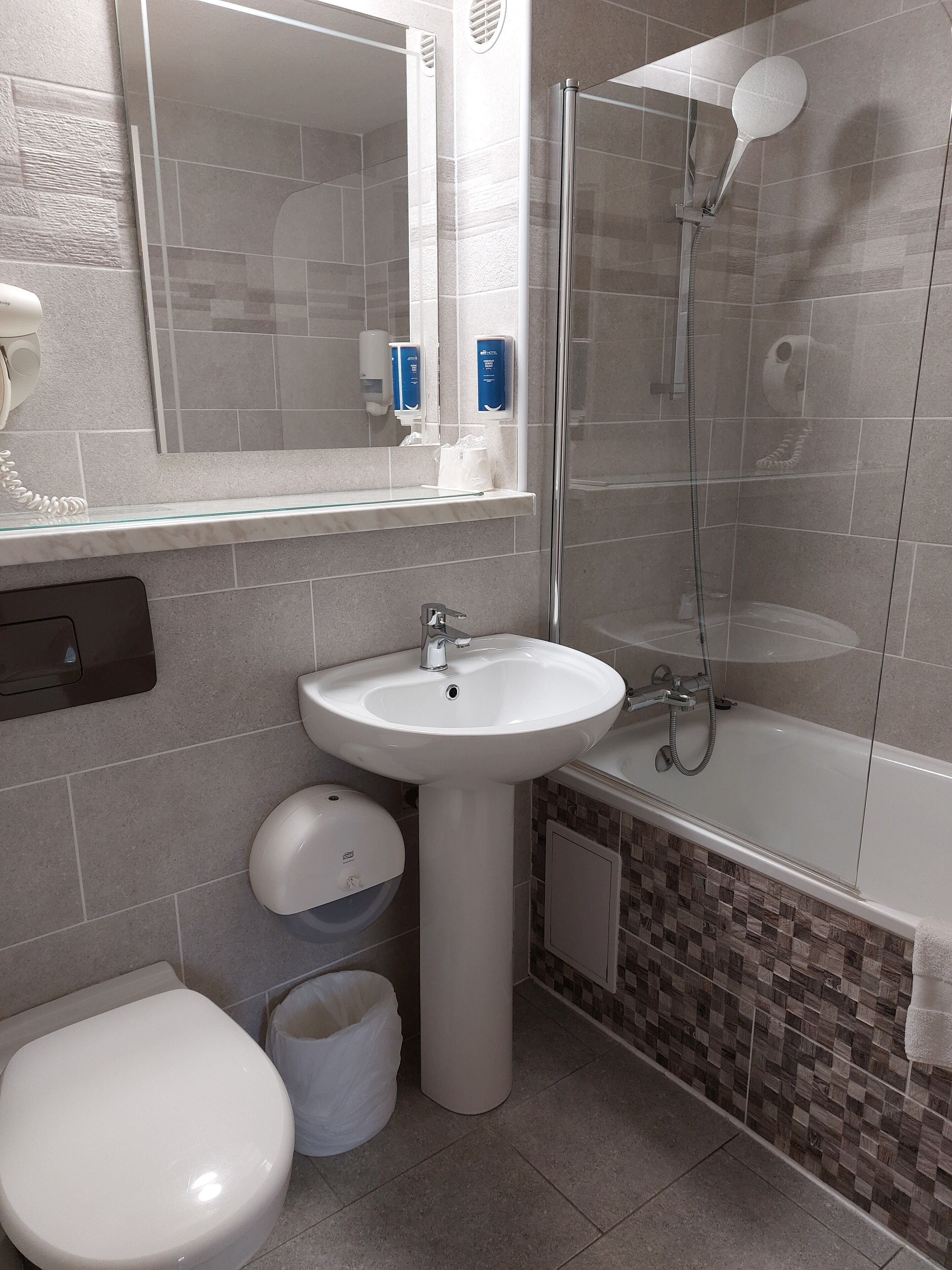 free toiletries, hair dryer, towels, soap