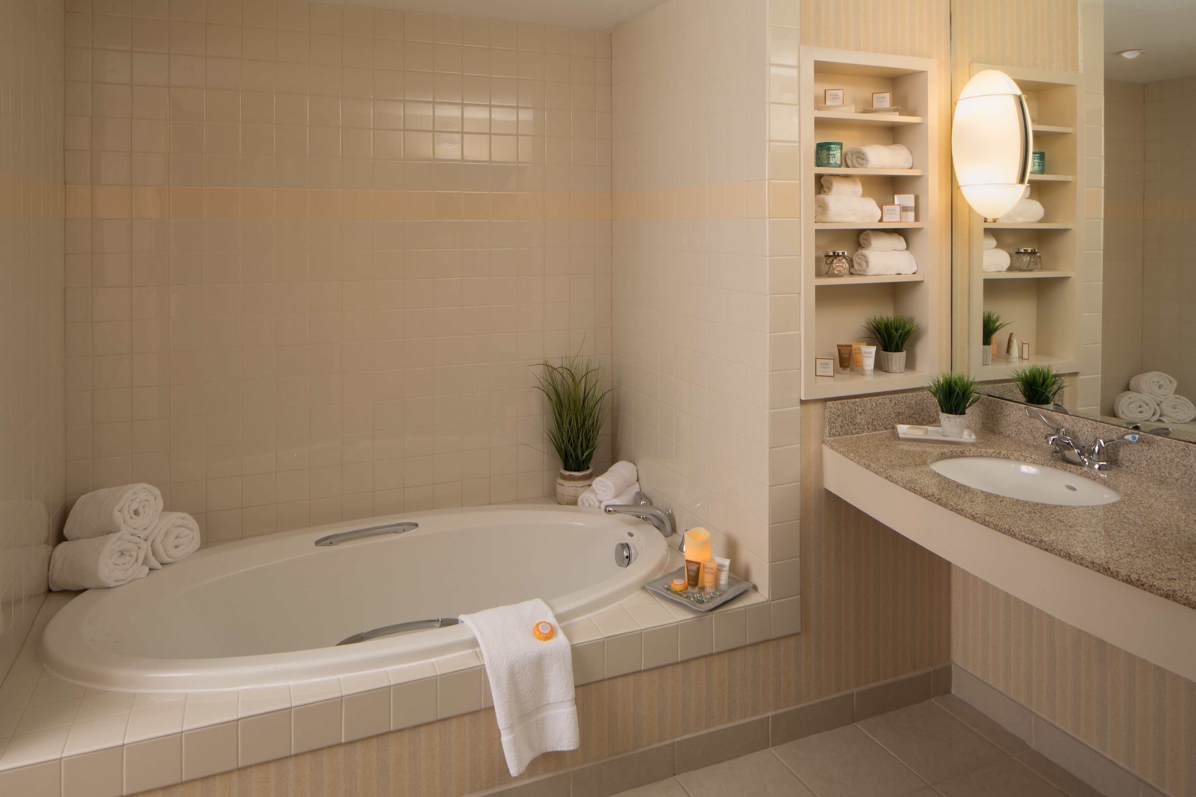 combined shower/bathtub, free toiletries, hair dryer, towels