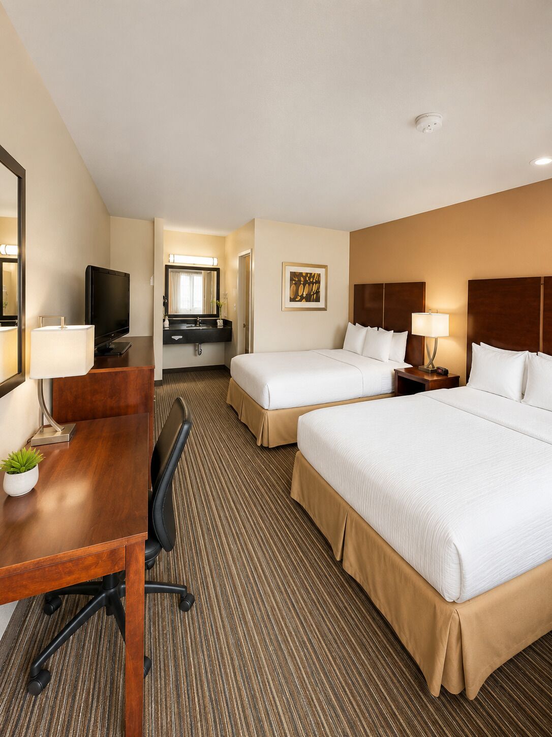 Standard Room, 2 Double Beds, Non Smoking | Desk, laptop workspace, blackout drapes, iron/ironing board (on request)