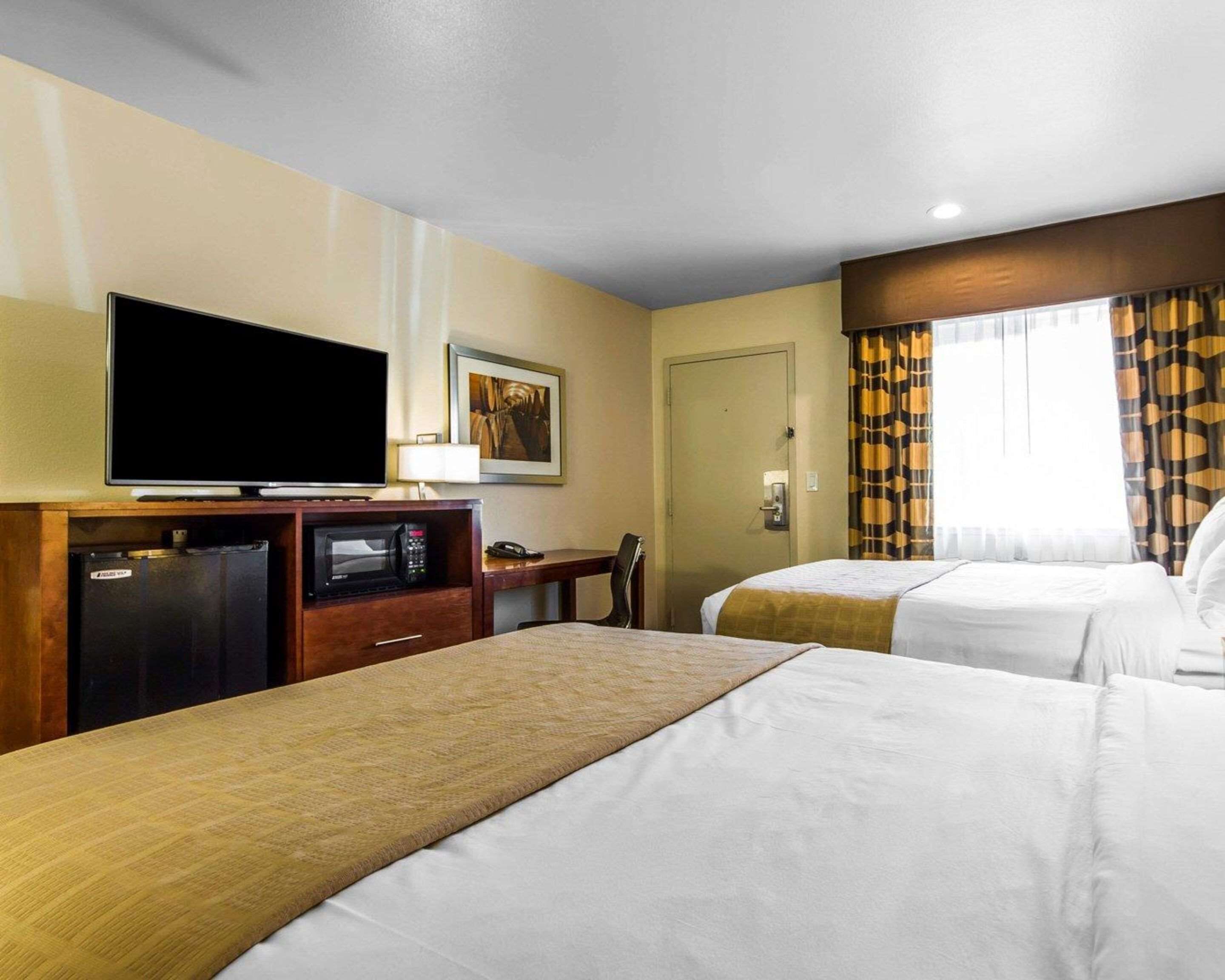 Standard Room, 2 Double Beds, Non Smoking | Desk, laptop workspace, blackout curtains, iron/ironing board
