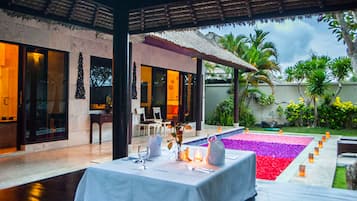 Villa, 1 Bedroom, Pool View, Garden Area | Premium bedding, minibar, in-room safe, desk