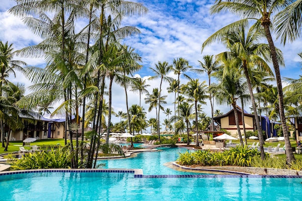 Outdoor pool, pool umbrellas, pool loungers