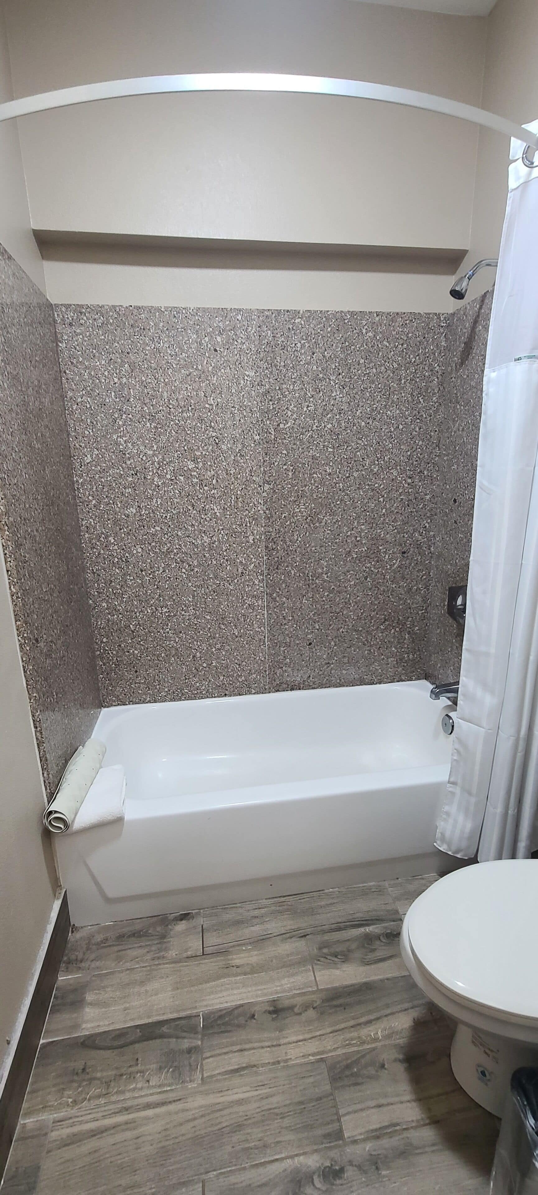 Une salle de bain avec une baignoire, une douche et des toilettes.