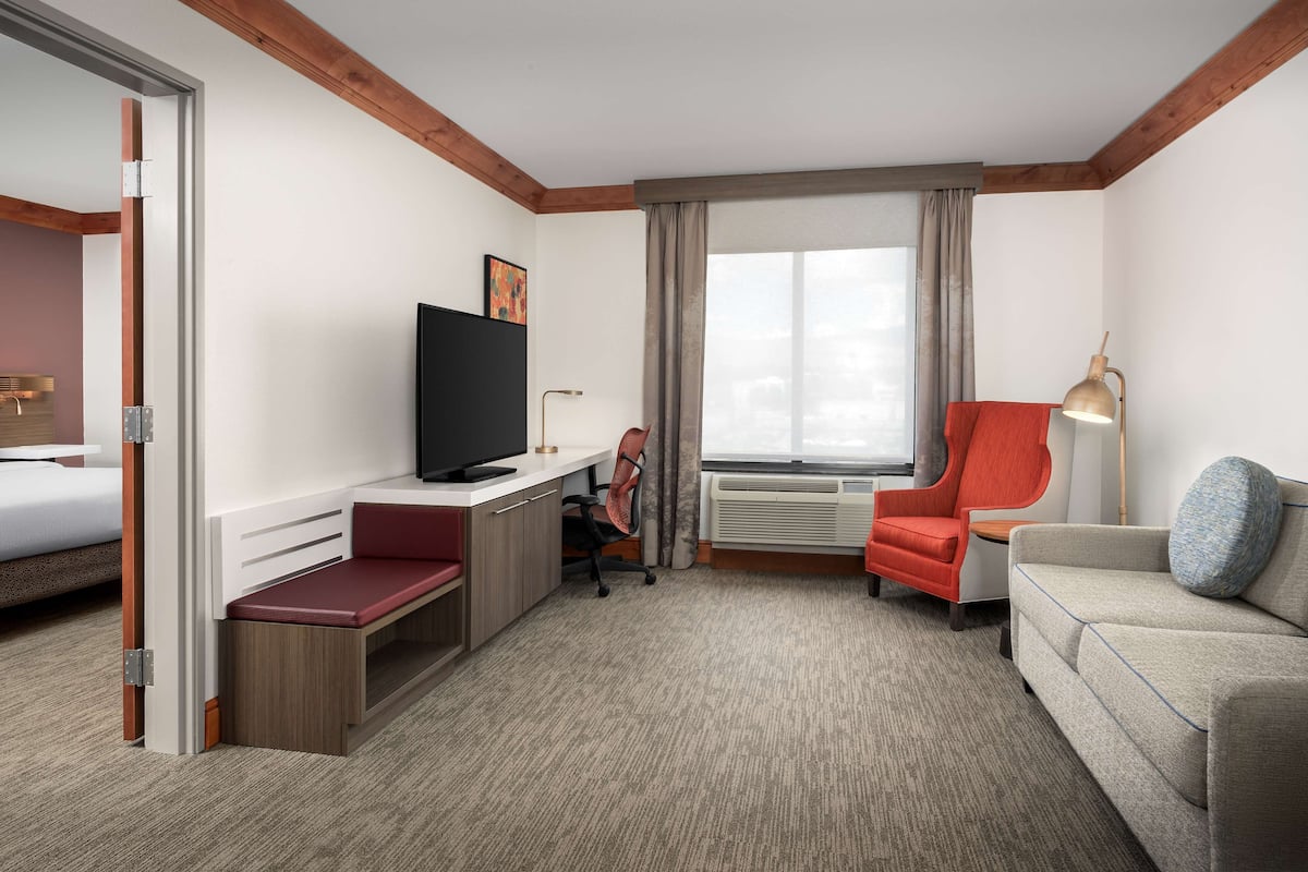 deluxe suite, 1 king bed with sofa bed | living area | 43-inch tv with satellite channels