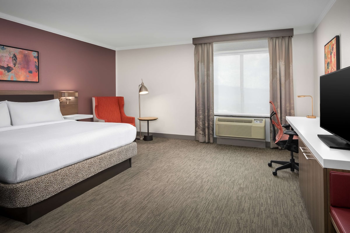 1 bedroom, desk, laptop workspace, blackout curtains